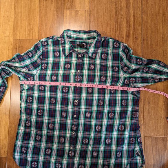 Talbots Classic Cotton Shirt Snowflake Jacquard Plaid - Picture 8 of 9